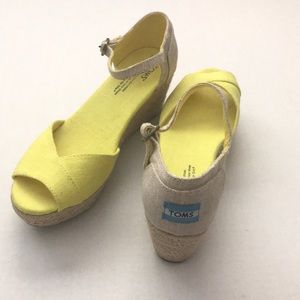 Yellow and tan TOMS espadrilles